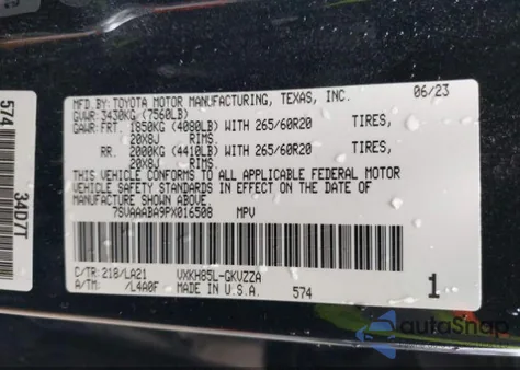 2023 Toyota Sequoia Platinum из США, поврежденный, VIN 7SVAAABA9PX016508